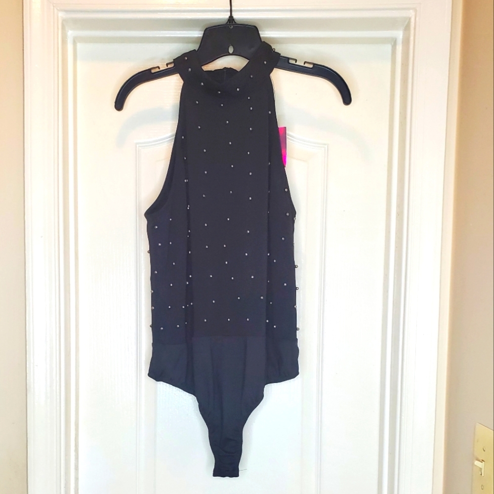 MISSGUIDED Bronzed Studded Halter Bodysuit